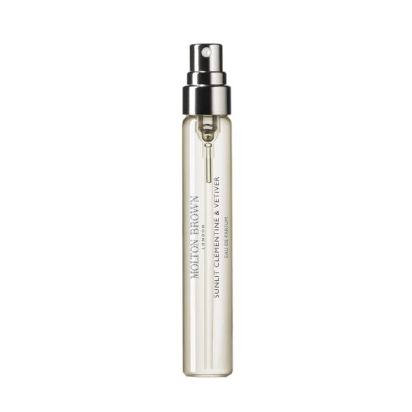 Molton Brown - Sunlit Clementine & Vetiver - Eau de Parfum schlanker Sprühflakon mit klarem Design und silberfarbener Kappe