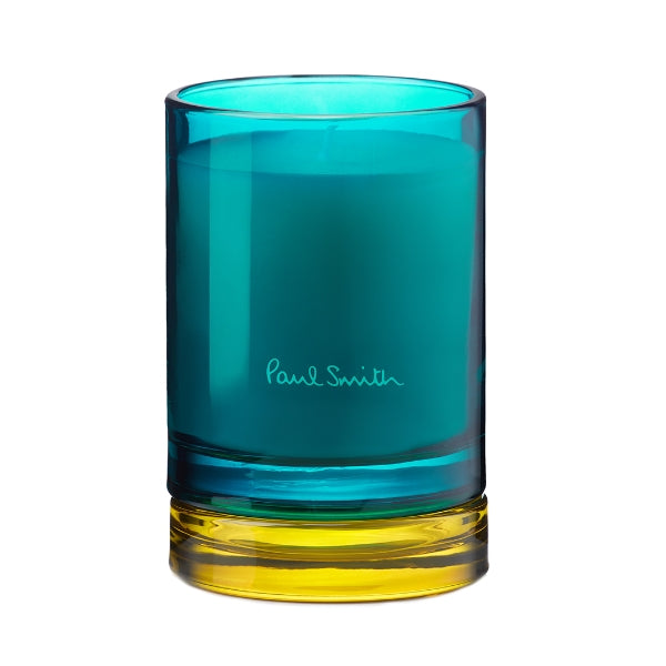 Paul Smith - Sunseeker - Duftkerze in Glas mit türkisfarbenem Oberteil und gelbem Boden, schlichtes Design