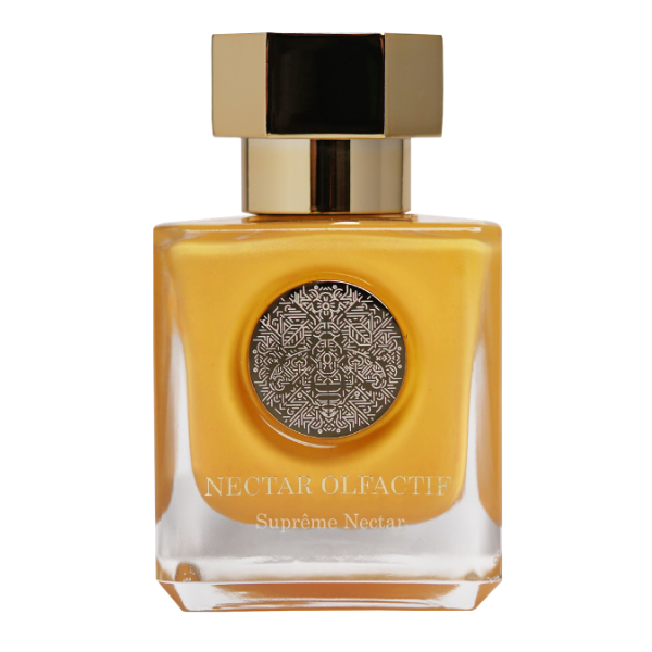 Nectar Olfactif - Suprême Nectar Parfümflakon in goldfarbenem Glas mit edlem, kunstvollem Medaillon und robustem Verschluss