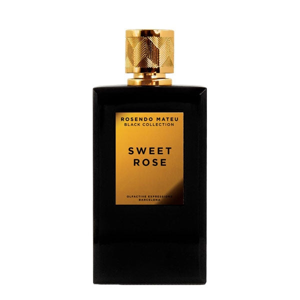 Rosendo Mateu - Black Collection - Sweet Rose Parfumflakon in schwarzem Glas mit goldenem Label und Verschluss