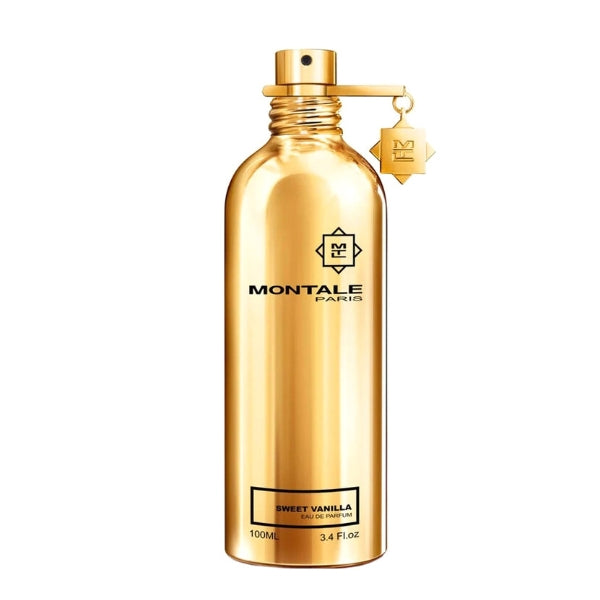 Montale - Sweet Vanilla glänzender goldener Flakon mit filigranem Anhänger und elegantem minimalistischen Design