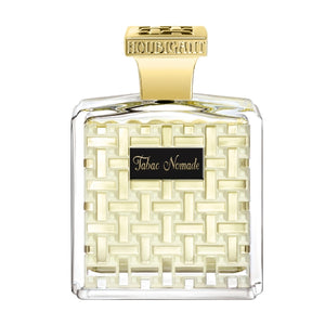 Houbigant - La Collection Orientale - Tabac Nomade zeigt Flakon mit gewebtem reliefartigem Muster und goldenem Verschluss