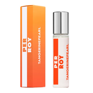 Perroy Parfum - Tangerine Pearl Flakon mit silbernem Verschluss und passender oranger Verpackung vor weißem Hintergrund