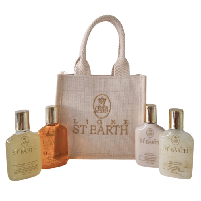 Ligne St Barth - Tasche 4 Mignonetten mit Aloe Vera, Coconut Oil, Avocado Oil und Body Lotion in Baumwolltasche