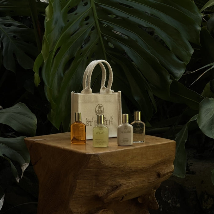 Ligne St Barth - Tasche 4 Mignonetten mit Aloe Vera, Kokosöl, Avocadoöl und Body Lotion in Baumwolltasche