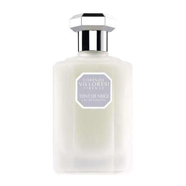 Lorenzo Villoresi Teint de Neige Eau de Toilette with elegant faceted silver cap and frosted white bottle design