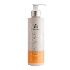 Carthusia - Terra Mia - Bodylotion in eleganter Flasche mit cremefarbener Basis und orangenem Etikett für weiche Hautpflege