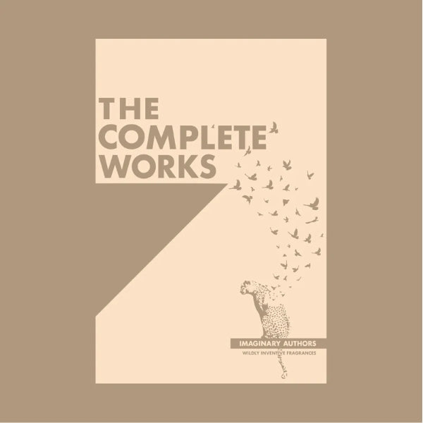 Imaginary Authors - The Complete Works - Discovery Kit Cover mit minimalistischer Vogelillustration und typografischem Design in Beige- und Brauntönen