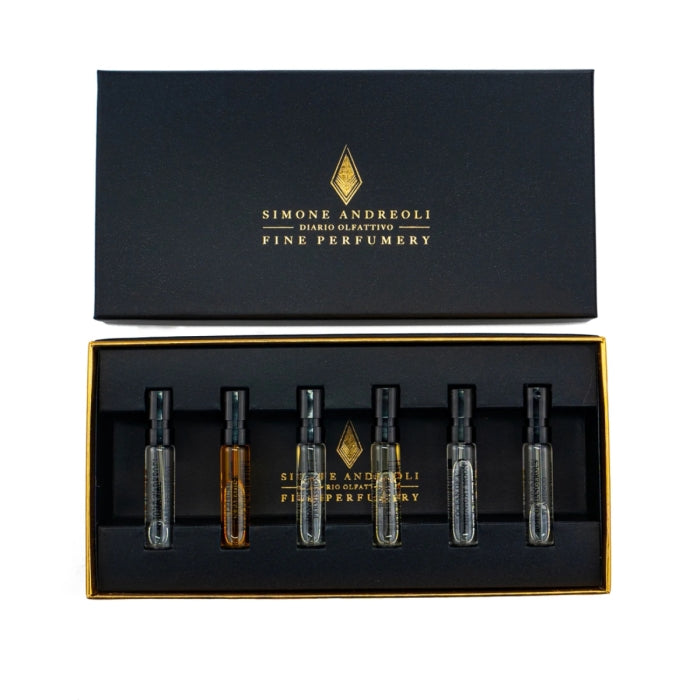 Simone Andreoli - The Icons - Discovery Kit mit sechs eleganten Duftproben in stilvoller schwarzer und goldener Verpackung