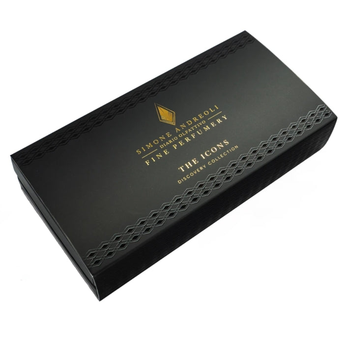 Simone Andreoli - The Icons - Discovery Kit elegante schwarze Box mit goldener Prägung für exklusive Duftproben