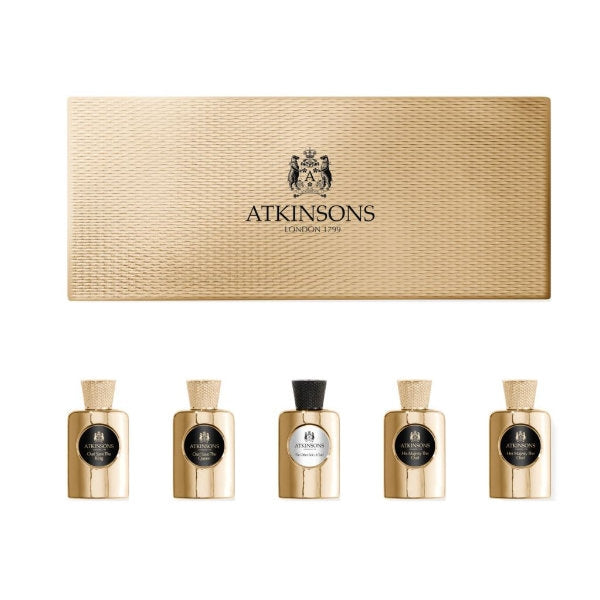 Atkinsons 1799 - Miniature Set Oud Collection mit fünf edlen goldfarbenen Parfumflakons und eleganter Geschenkbox