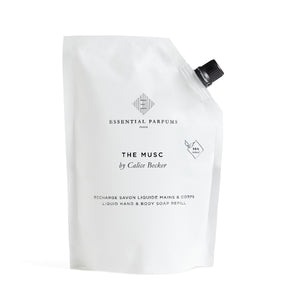 Essential Parfums - The Musc - Liquid Soap Nachfüllbeutel für flüssige Hand- und Körperseife in schlichter weißer Verpackung