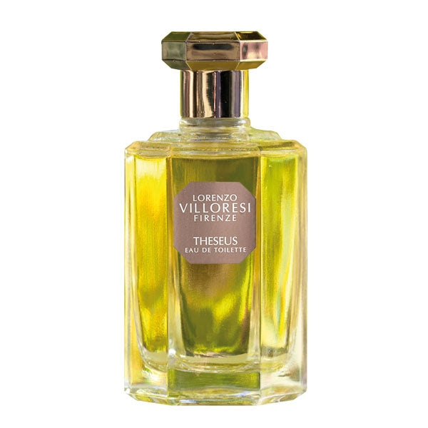 Lorenzo Villoresi - Theseus Parfumflakon mit facettiertem Glas und goldfarbenem Verschluss vor weißem Hintergrund