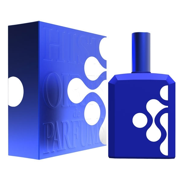 Histoires de Parfums - This is not a Blue Bottle 1.4 blauer Flakon mit weißem abstraktem Muster vor weißem Hintergrund
