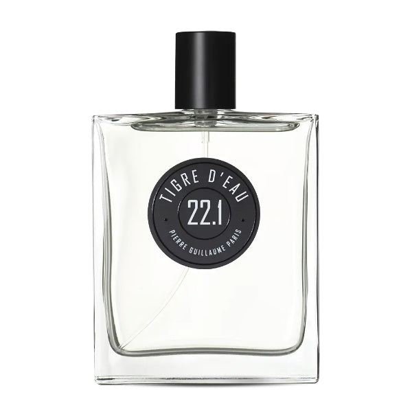 Pierre Guillaume - Tigre d'Eau No.22.1 Parfumflakon mit klarer Glasflasche und schwarzem Verschluss vor weißem Hintergrund