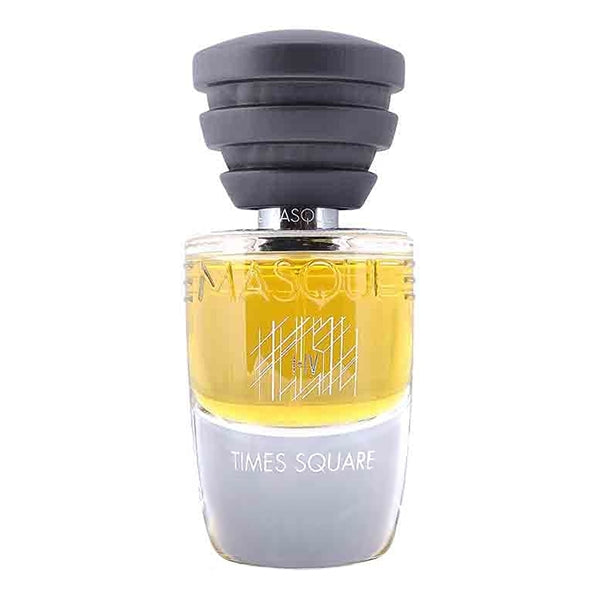 Masque Milano - Act I-IV - Times Square Parfumflakon mit grauem Verschluss und gelblich klarem Duft im modernen Design