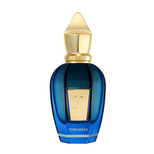 Xerjoff - Join The Club - Torino 24 Parfumflakon in tiefblauem Glas mit goldfarbenem Verschluss und minimalistischer Frontgestaltung