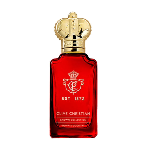 Clive Christian - Crown Collection - Town & Country Flakon mit rotem Glas und goldener Kronen-Verschlusskunst in edlem Design