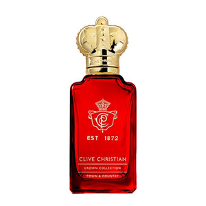 Clive Christian - Crown Collection - Town & Country Flakon mit rotem Glas und goldener Kronen-Verschlusskunst in edlem Design