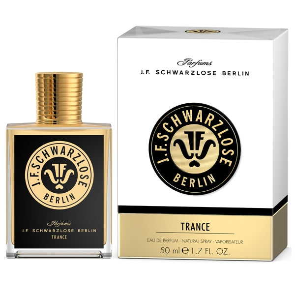 J. F. Schwarzlose Berlin - Trance Flakon mit goldenem Verschluss und elegantem schwarzem Label im klassischen Design