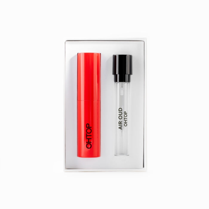 OHTOP - Air Oud Set mit rotem Reisezerstäuber und klarem Nachfüllflakon für intensiven Oud-Duftgenuss