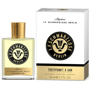 J. F. Schwarzlose Berlin - Treffpunkt 8 Uhr Flakon mit goldenem Verschluss und elegantem minimalistischen Verpackungsdesign