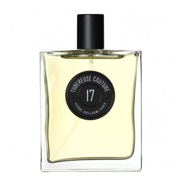 Pierre Guillaume - Tubereuse Couture No.17 Parfumflakon mit klarem Glas und schwarzem Verschluss vor weißem Hintergrund