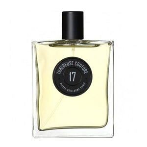 Pierre Guillaume - Tubereuse Couture No.17 Parfumflakon mit klarem Glas und schwarzem Verschluss vor weißem Hintergrund