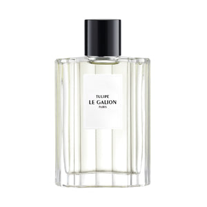 Le Galion - Tulipe eleganter klarer Flakon mit schwarzem Verschluss und schlichtem Etikett vor weißem Hintergrund