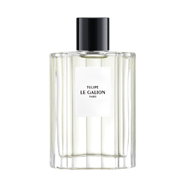 Le Galion - Tulipe eleganter klarer Flakon mit schwarzem Verschluss und schlichtem Etikett vor weißem Hintergrund