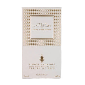 Simone Andreoli - Tulum Junglescape Verpackung in elegantem Weiß mit goldener Ornamente und schlichter Schriftgestaltung
