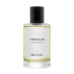 Emil Élise - twisted sin Parfumflakon mit klarem Glas und schwarzem Verschluss vor weißem Hintergrund
