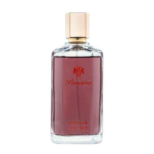 Boellis - Panama 1924 - Ultimosole Parfumflakon mit klarem Glas und bernsteinfarbener Flüssigkeit vor weißem Hintergrund