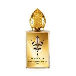 Stéphane Humbert Lucas 777 - Une Nuit à Doha Parfumflakon mit goldenem Etikett und Wabenmuster auf edlem Verschluss