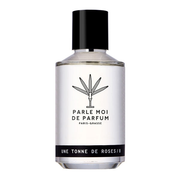 Parle Moi de Parfum - Une Tonne de Roses / 8 klarer Flakon mit schwarzem Verschluss vor weißem Hintergrund