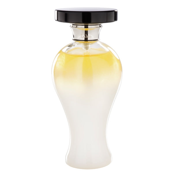 Lubin - Upper Ten for Her elegant geformter Flakon mit schwarzem Verschluss und Farbverlauf von Gelb zu Weiß vor weißem Hintergrund