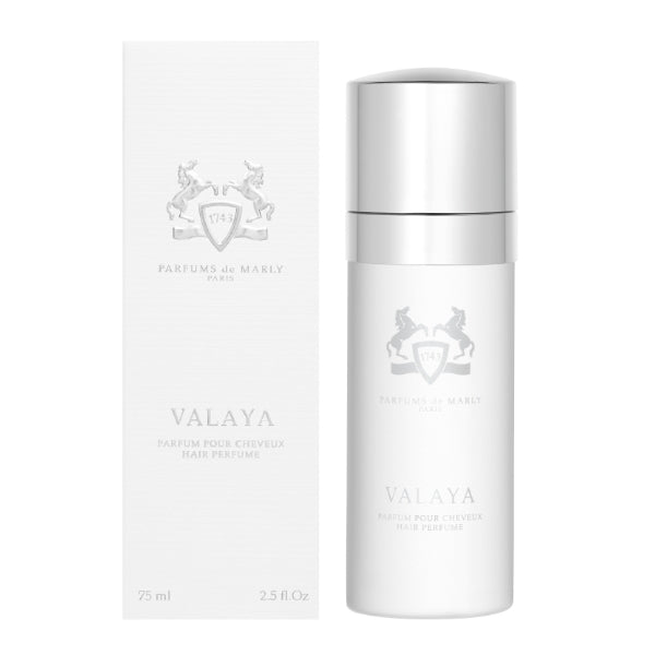 Parfums de Marly - Valaya - Hair Mist in schlichter weißer Flasche mit silbernem Deckel und eleganter Verpackung