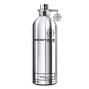 Montale - Vanilla Cake Parfumflakon in silberner Metalloptik mit minimalistischer Schrift vor weißem Hintergrund