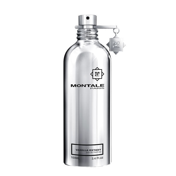 Montale - Vanilla Extasy silberner Parfumflakon mit angedeutetem Anhänger vor weißem Hintergrund