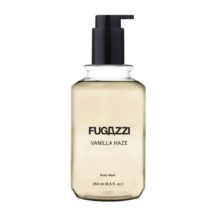 Fugazzi - Vanilla Haze - Bodywash in stilvollem transparentem Spender mit schwarzem Pumpverschluss und vanilla Ton