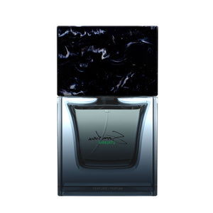 Sora Dora - Vanuatu Parfumflakon mit transparentem Glas und schwarzem, marmoriertem Deckel in klarer Formgebung