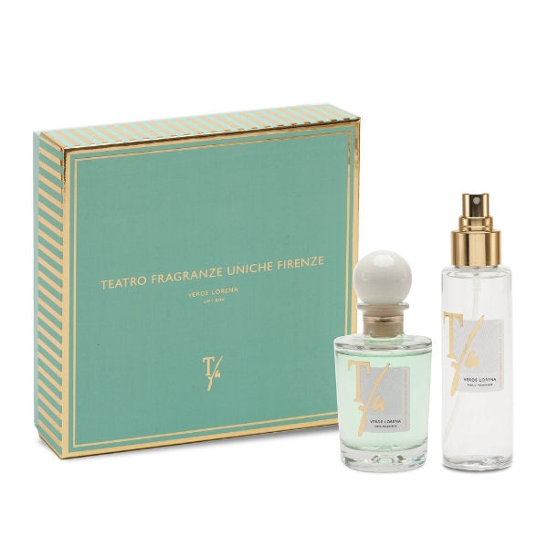 Teatro - Verde Lorena - Gift Box mit Parfümflakon und Spray in elegantem türkis-goldenem Design
