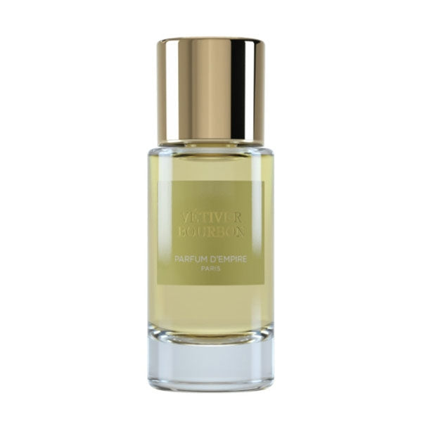 Parfum d'Empire - Vétiver Bourbon Parfümflakon mit goldenem Verschluss und schlichtem Etikett vor weißem Hintergrund