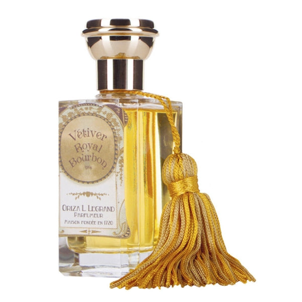 Oriza L. Legrand - Vétiver Royal Bourbon Parfumflakon mit goldenem Quastenanhänger und elegantem Verschluss gestaltet