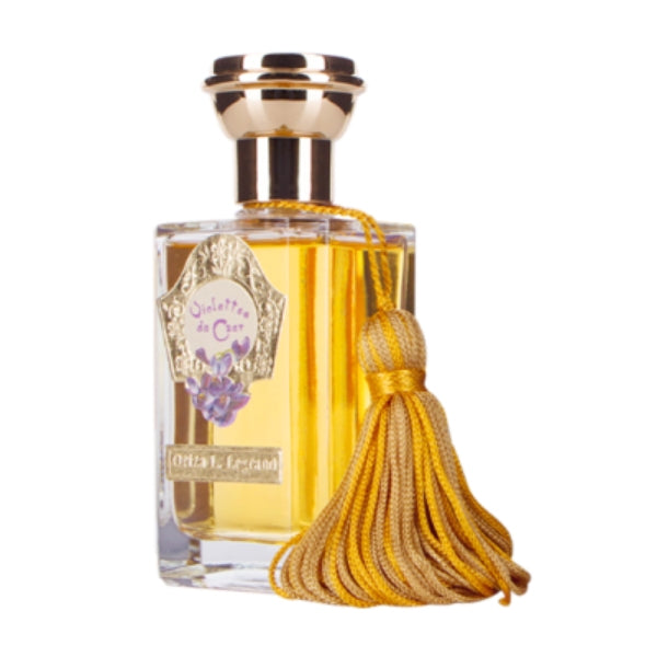 Oriza L. Legrand - Violettes du Czar 1862 klarer Flakon mit goldfarbenem Verschluss und dekorativer Quaste vor weißem Hintergrund