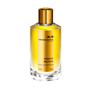 Mancera - Wave Musk Parfumflakon mit goldgelbem Duft in klarer Glasflasche und schlichtem modernem Design
