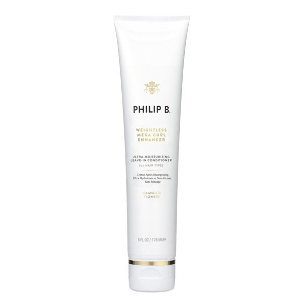 Philip B - Weightless Mega Curl Enhancer weiße Tube mit goldener Schrift und minimalistischem Design vor weißem Hintergrund