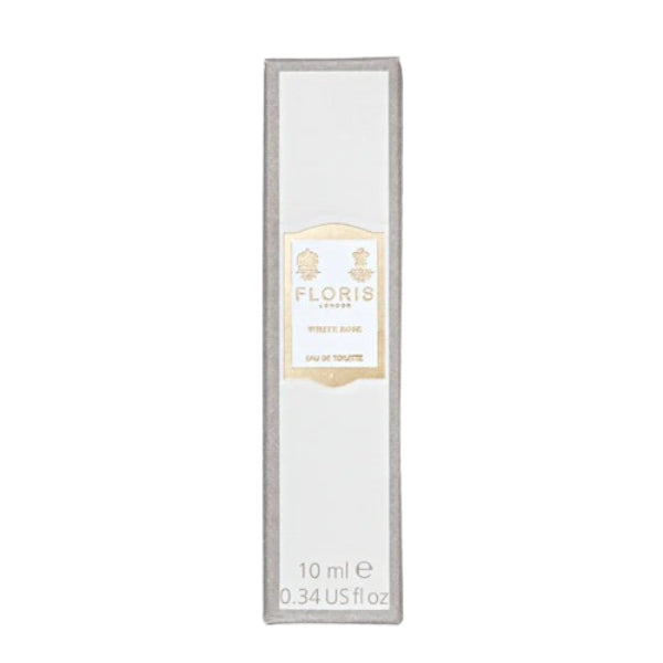 Floris - White Rose elegante weiße Verpackung mit goldfarbenem Label und edlen Prägungen auf hellem Hintergrund
