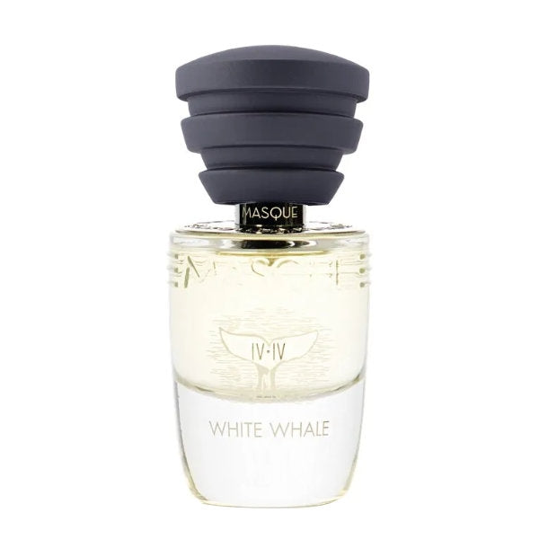 Masque Milano - Act IV–IV - White Whale Parfumflakon mit klarem Glas und markantem dunkelgrauem Deckel vor weißem Hintergrund