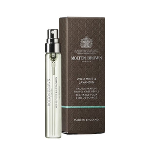 Molton Brown - Wild Mint & Lavandin - Eau de Parfum in schlankem Sprayflakon mit brauner Verpackung und silbernem Zerstäuber